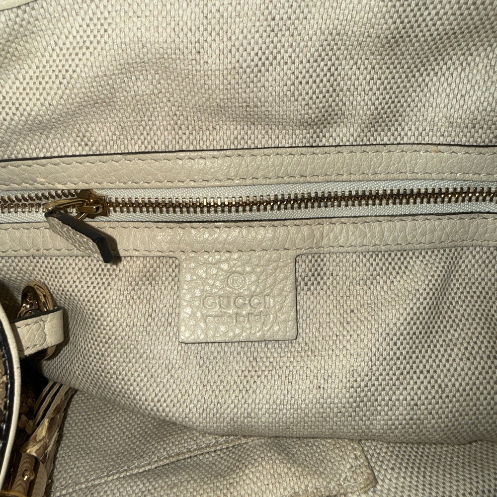 Gucci Python-Print Top Handle Satchel in Tan and … - image 9